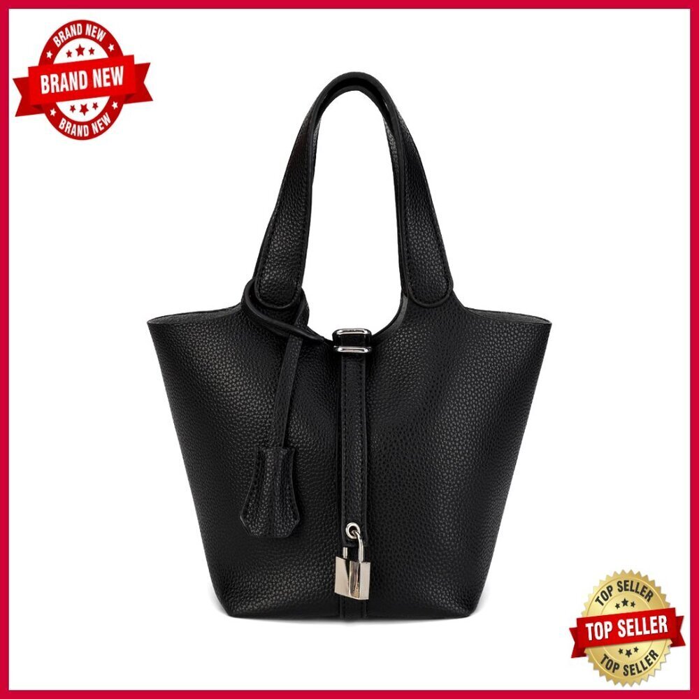Vegan Leather Bucket Bag with Detachable Small Purse and Shoulder Strap